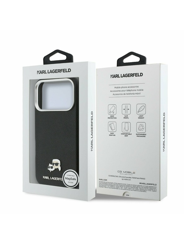 Karl Lagerfeld Karl Lagerfeld PU Karl and Choupette Heads Pins MagSafe Zadnji Ovitek za iPhone 17 Pro Max Black