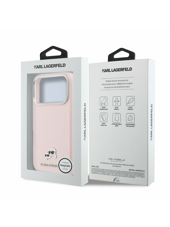 Karl Lagerfeld Karl Lagerfeld PU Karl and Choupette Heads Pins MagSafe Zadnji Ovitek za iPhone 17 Pro Max Pink