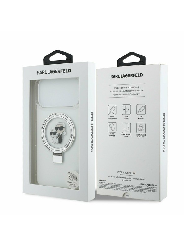 Karl Lagerfeld Karl Lagerfeld Ringstand Karl and Choupette MagSafe Zadnji Ovitek za iPhone 17 Pro Max White