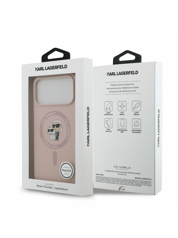 Karl Lagerfeld Karl Lagerfeld Liquid Silicone Karl and Choupette MagSafe Zadnji Ovitek za iPhone 17 Pro Max Pink