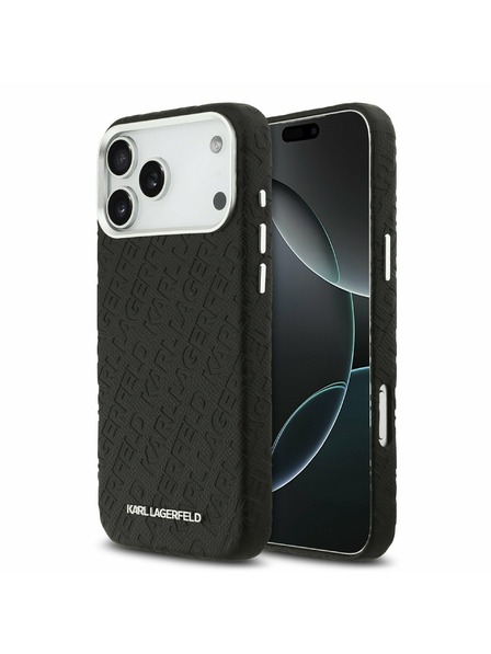 Karl Lagerfeld Karl Lagerfeld Grained PU Repeated Logo MagSafe Zadnji Ovitek za iPhone 17 Pro Max Black