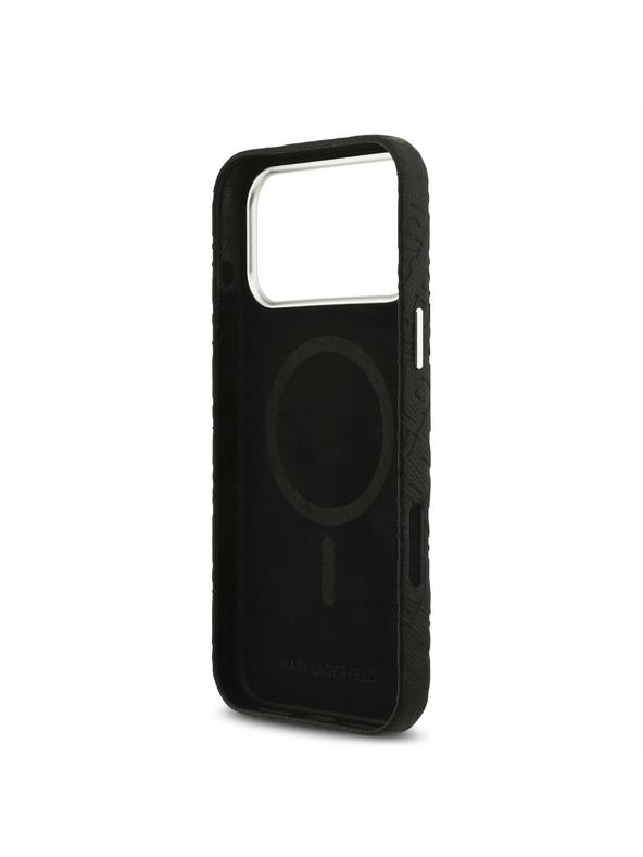 Karl Lagerfeld Karl Lagerfeld Grained PU Repeated Logo MagSafe Zadnji Ovitek za iPhone 17 Pro Max Black