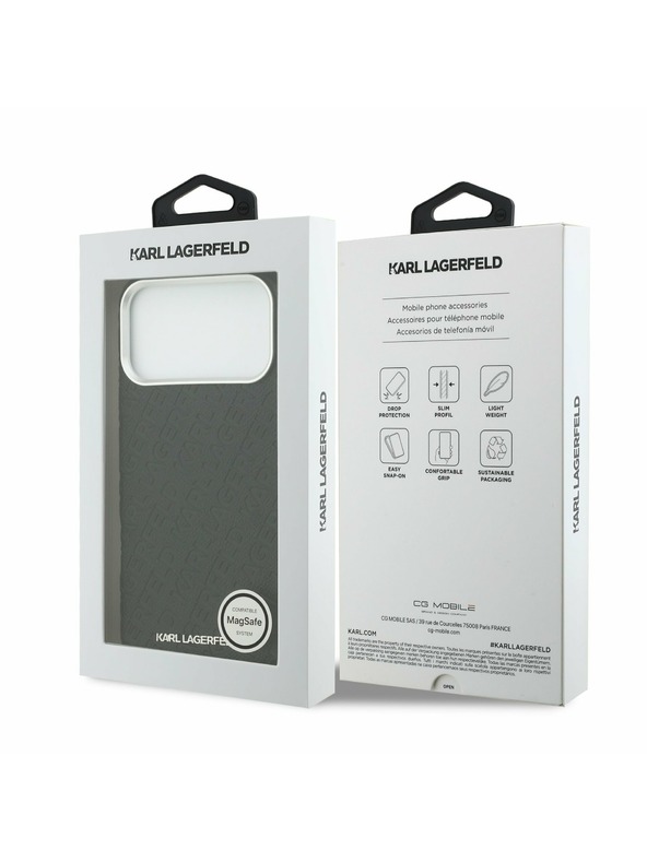 Karl Lagerfeld Karl Lagerfeld Grained PU Repeated Logo MagSafe Zadnji Ovitek za iPhone 17 Pro Max Black