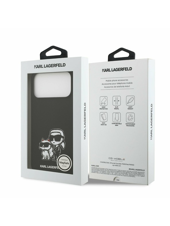Karl Lagerfeld Karl Lagerfeld Liquid Silicone K&CH Sketch MagSafe Zadnji Ovitek za iPhone 17 Pro Max Black