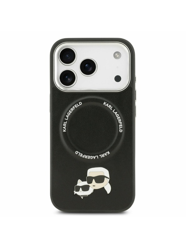 Karl Lagerfeld Karl Lagerfeld PU Karl and Choupette Heads Pins MagSafe Zadnji Ovitek za iPhone 17 Pro Max Black