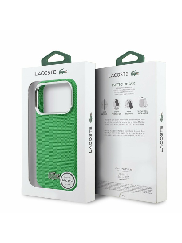 Lacoste Lacoste PVC Iconic Petit Pique Metal Logo MagSafe Zadnji Ovitek za iPhone 17 Pro Max Green