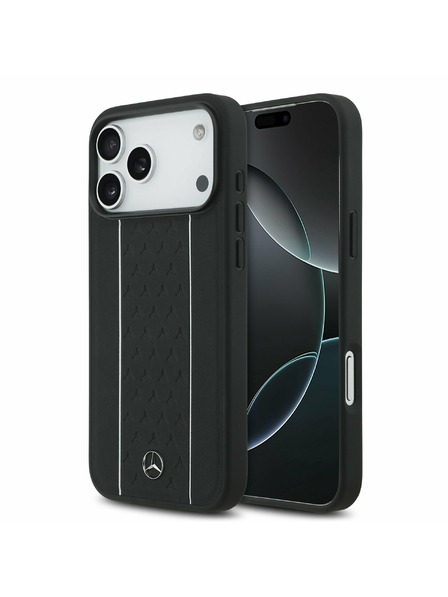 Mercedes Mercedes Leather Star Pattern and Stripes MagSafe Zadnji ovoj za iPhone 17 Pro Max Black/White