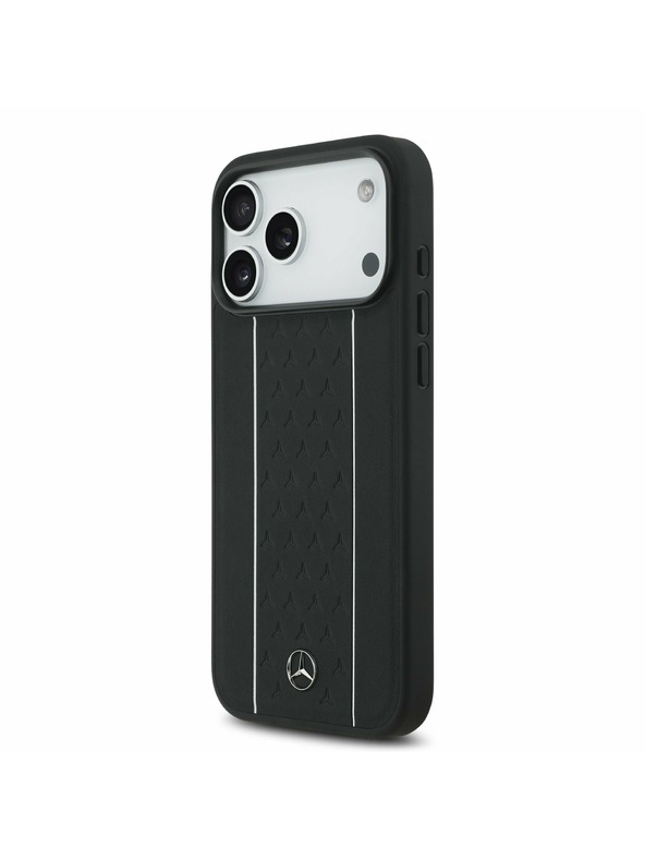 Mercedes Mercedes Leather Star Pattern and Stripes MagSafe Zadnji ovoj za iPhone 17 Pro Max Black/White