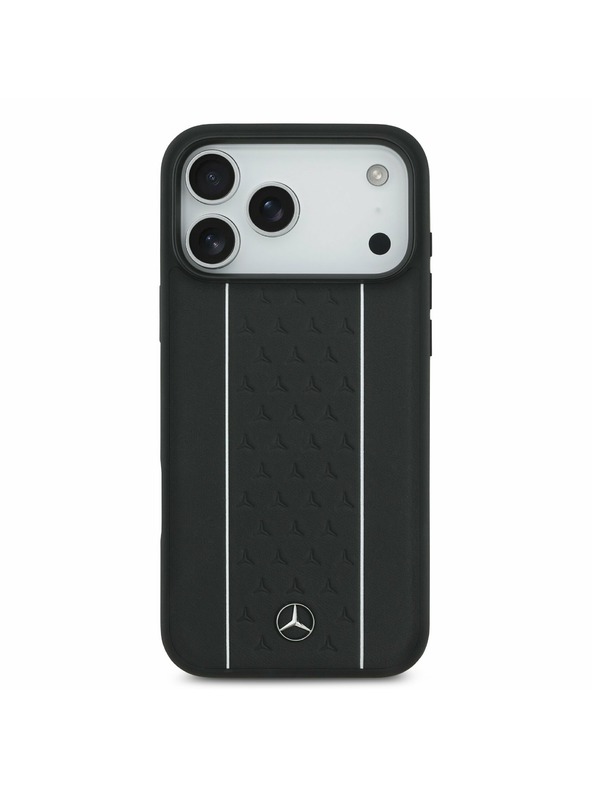 Mercedes Mercedes Leather Star Pattern and Stripes MagSafe Zadnji ovoj za iPhone 17 Pro Max Black/White