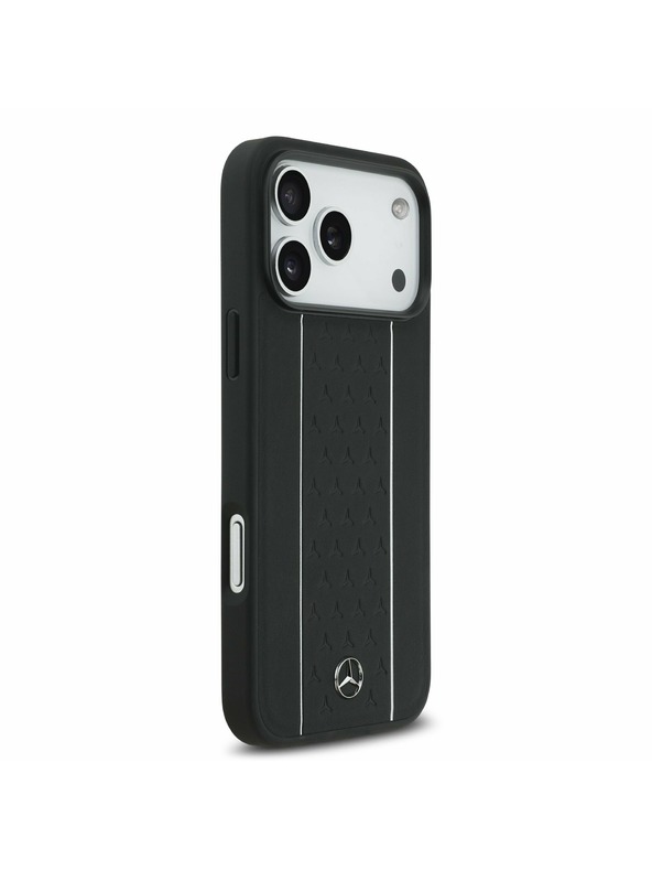 Mercedes Mercedes Leather Star Pattern and Stripes MagSafe Zadnji ovoj za iPhone 17 Pro Max Black/White