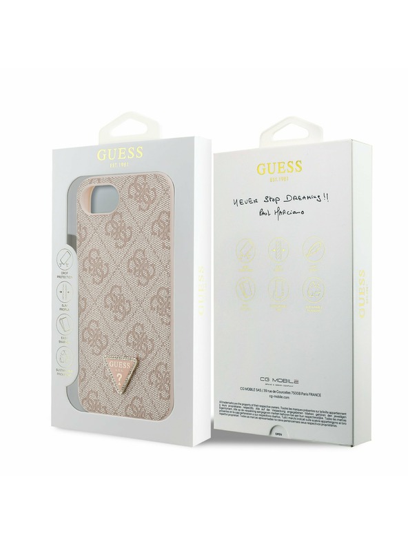 Guess Guess PU 4G Strass Triangle Metal Logo Zadnji ovoj za iPhone 16e/17e Pink