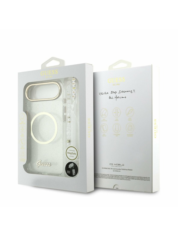 Guess Guess IML Blestečečni Napis Trak MagSafe Zadnji Ohišje za iPhone Air Prozorno