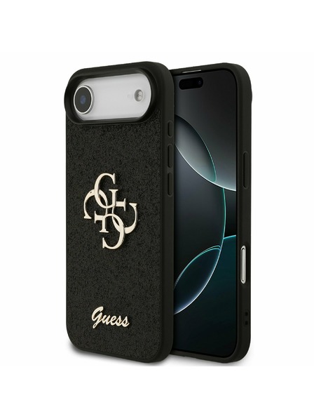 Guess Guess PU Fiksni Blestečečni 4G Metal Logotip Zadnji Ohišje za iPhone Air Črna