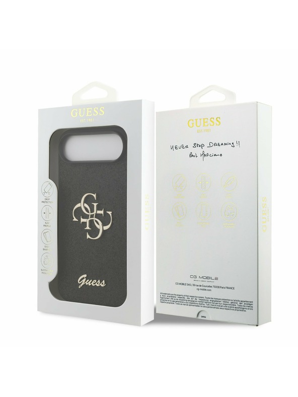 Guess Guess PU Fiksni Blestečečni 4G Metal Logotip Zadnji Ohišje za iPhone Air Črna