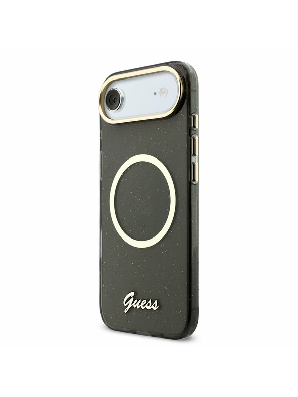Guess Guess IML Blestečečni Napis Trak MagSafe Zadnji Ohišje za iPhone Air Črna