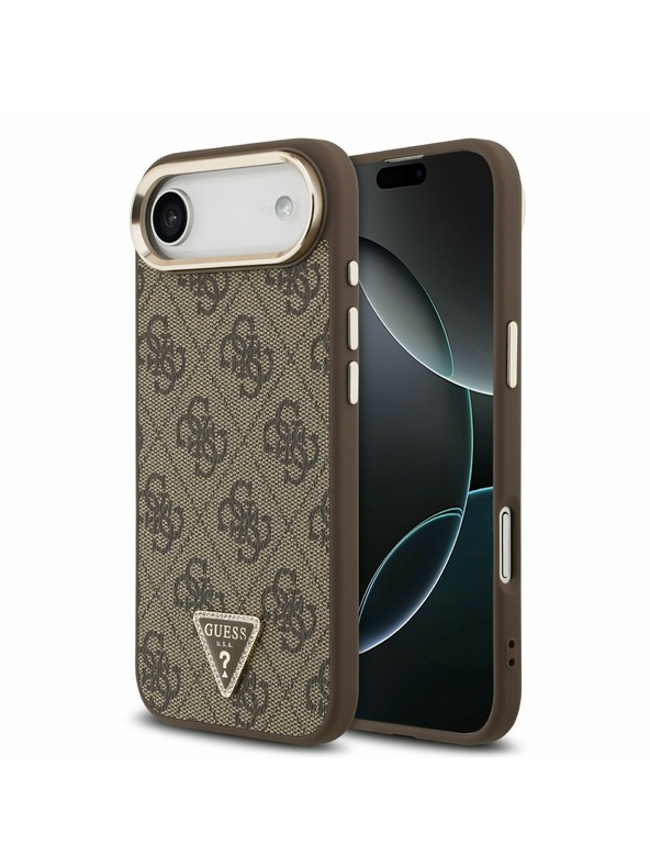 Guess Guess PU Usnjeni 4G Strass Trikotni Logotip Zlati Okvir MagSafe Zadnji Ohišje za iPhone Air Rjava