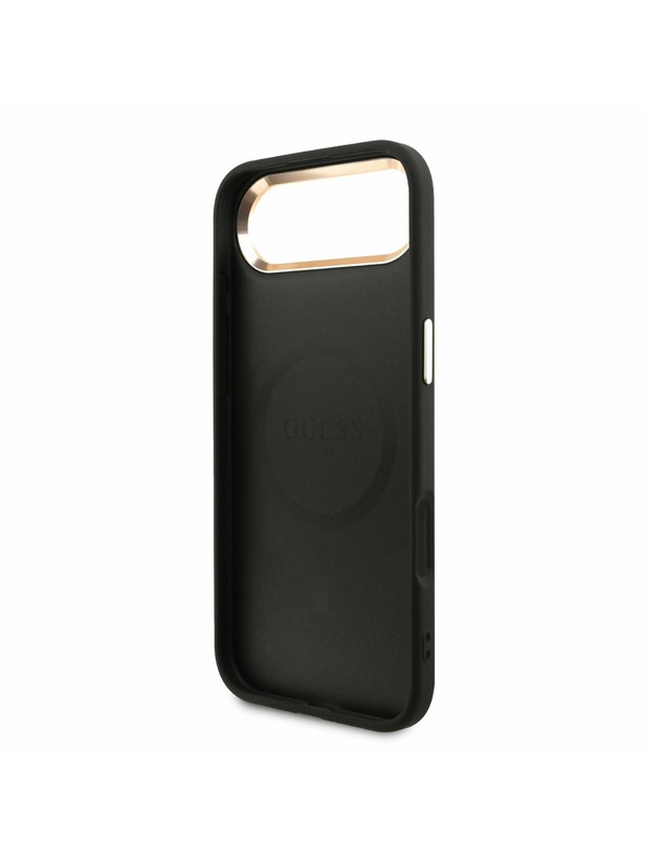 Guess Guess PU Usnjeni 4G Strass Trikotni Logotip Zlati Okvir MagSafe Zadnji Ohišje za iPhone Air Črna