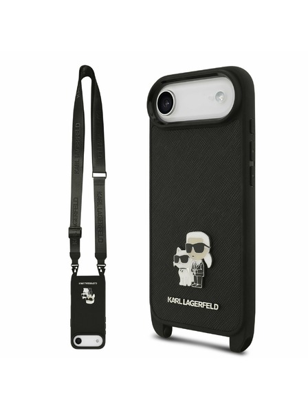 Karl Lagerfeld Karl Lagerfeld Saffiano Crossbody Trak Metal Karl and Choupette Zadnji Ohišje za iPhone Air Črna