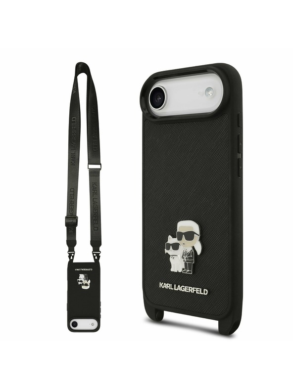 Karl Lagerfeld Karl Lagerfeld Saffiano Crossbody Trak Metal Karl and Choupette Zadnji Ohišje za iPhone Air Črna