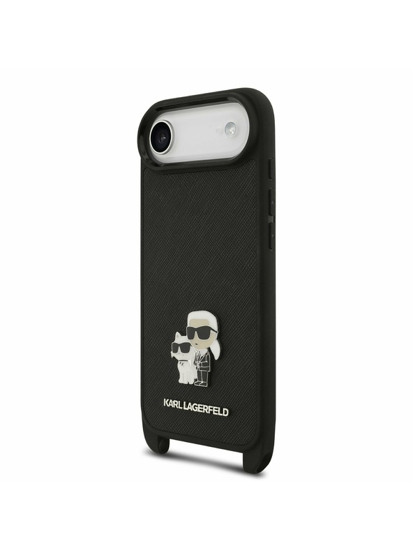 Karl Lagerfeld Karl Lagerfeld Saffiano Crossbody Trak Metal Karl and Choupette Zadnji Ohišje za iPhone Air Črna