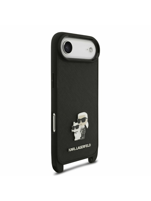 Karl Lagerfeld Karl Lagerfeld Saffiano Crossbody Trak Metal Karl and Choupette Zadnji Ohišje za iPhone Air Črna