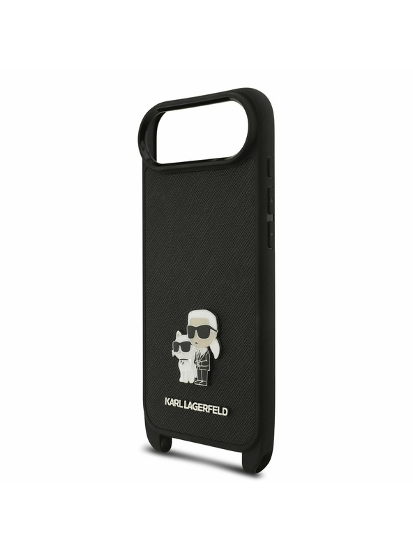 Karl Lagerfeld Karl Lagerfeld Saffiano Crossbody Trak Metal Karl and Choupette Zadnji Ohišje za iPhone Air Črna