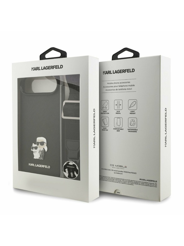 Karl Lagerfeld Karl Lagerfeld Saffiano Crossbody Trak Metal Karl and Choupette Zadnji Ohišje za iPhone Air Črna