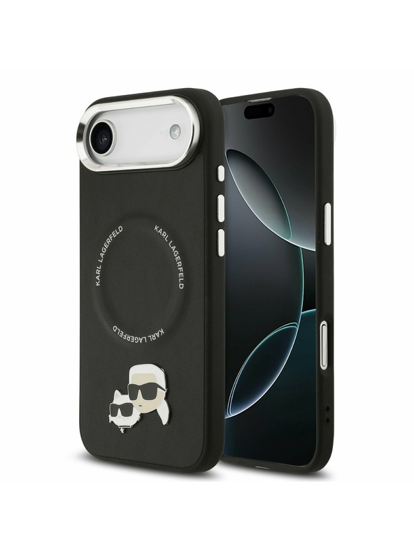 Karl Lagerfeld Karl Lagerfeld PU Karl and Choupette Heads Pins MagSafe Zadnji Ohišje za iPhone Air Črna