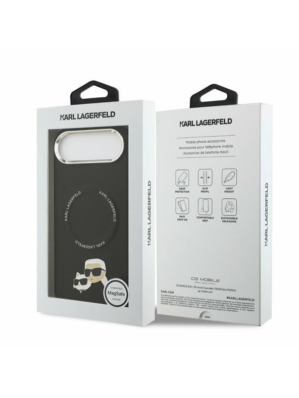 Karl Lagerfeld Karl Lagerfeld PU Karl and Choupette Heads Pins MagSafe Zadnji Ohišje za iPhone Air Črna