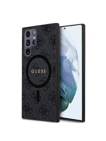 Guess Guess PU Leather 4G Colored Ring MagSafe Zadnji ovoj za Samsung Galaxy S24 Ultra Black