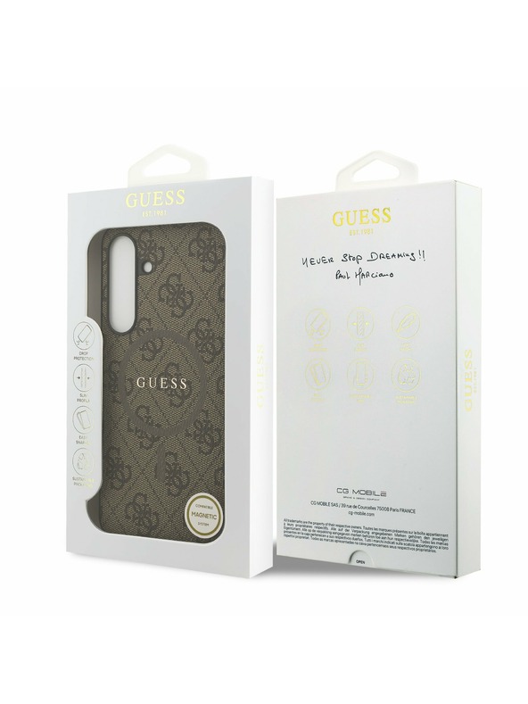 Guess Guess PU Leather 4G Colored Ring MagSafe Zadnji ovoj za Samsung Galaxy S25 FE Brown