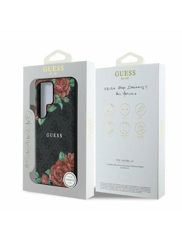 Guess Guess PU Leather 4G Flowers Print Metal Classic Logo MagSafe Zadnji ovoj za Samsung Galaxy S25 Ultra Black