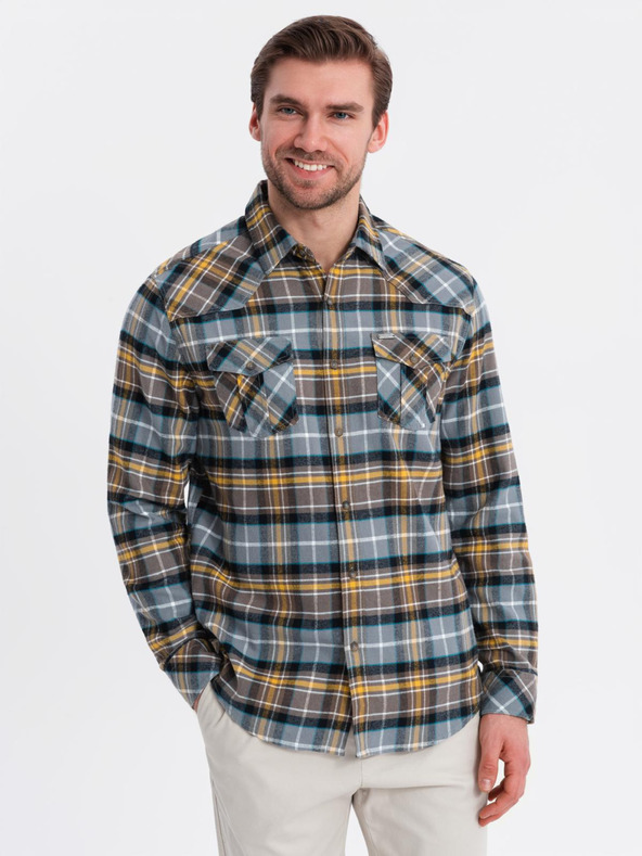 Ombre Clothing Oranžna in siva moška flanelna srajca Ombre Clothing
