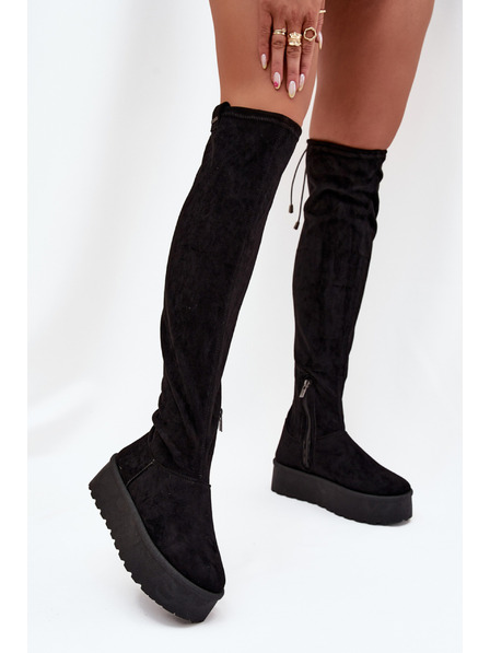 BIG STAR SHOES Ženski škornji nad kolenom na platformi Big Star – črni