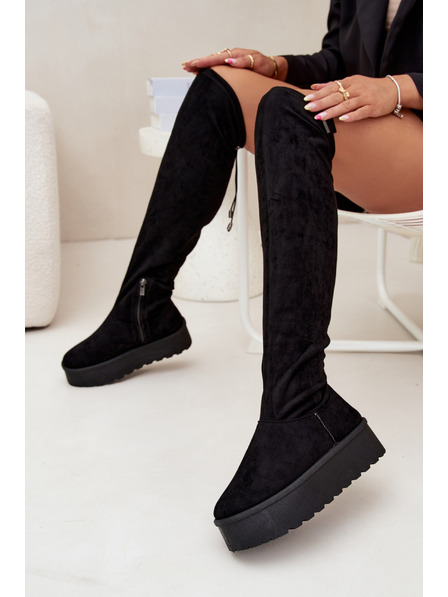 BIG STAR SHOES Ženski škornji nad kolenom na platformi Big Star – črni