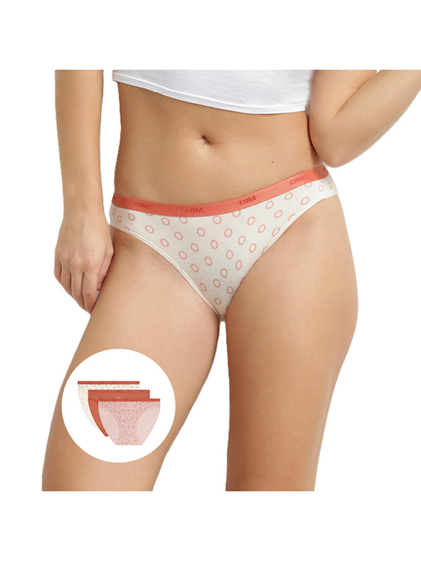 DIM DIM LES POCKETS COTTON SLIP 3x - Ženske bombažne hlačke 3 kom - smetanova - opečena