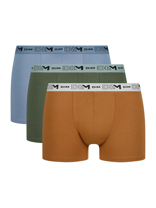 DIM DIM GOTS COTTON STRETCH BOXER 3x - Moške boksarice iz biološke bombaže 3 kosa - oranžna - temno zelena - svetlo rjava