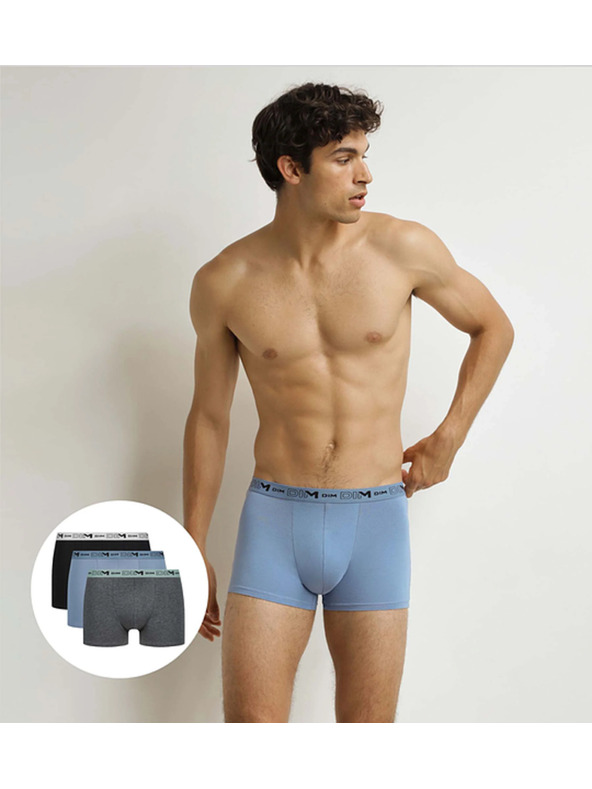 DIM DIM GOTS COTTON STRETCH BOXER 3x - Moške boksarice iz biološke bombaže 3 kosa - siva - modra - črna