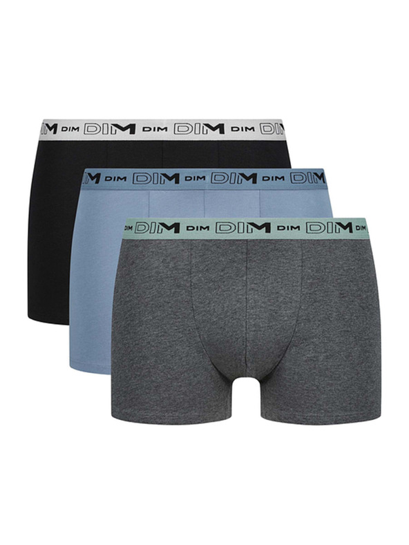 DIM DIM GOTS COTTON STRETCH BOXER 3x - Moške boksarice iz biološke bombaže 3 kosa - siva - modra - črna
