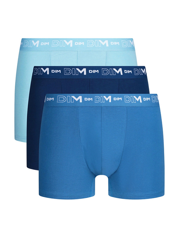 DIM DIM COTTON STRETCH BOXER 3x - Moške boksarice 3 kosa - svetlo modra - temno modra