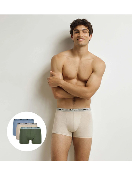DIM DIM GOTS COTTON STRETCH BOXER 3x - Moške boksarice iz biološke bombaže 3 kosa - zelena - svetlo rjava - svetlo modra