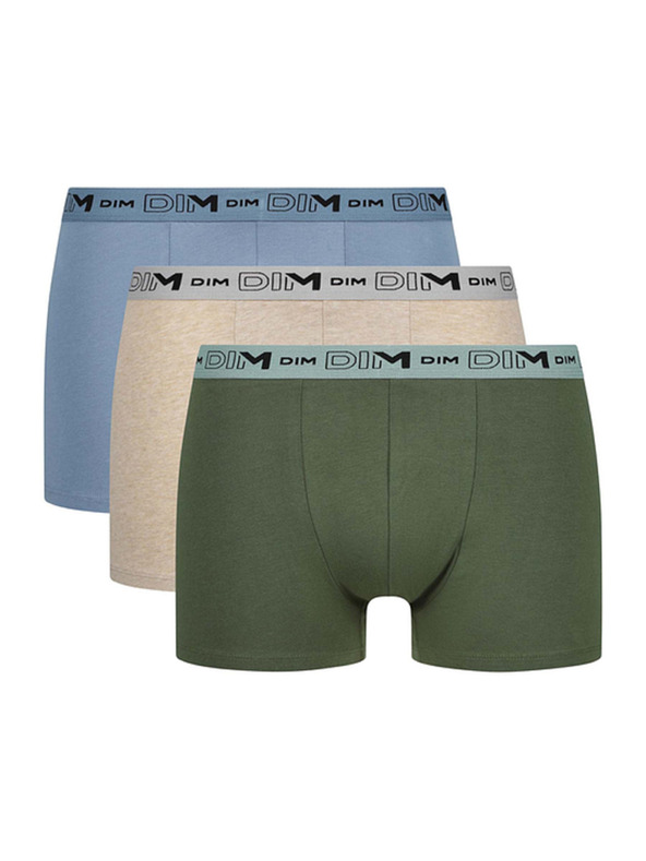 DIM DIM GOTS COTTON STRETCH BOXER 3x - Moške boksarice iz biološke bombaže 3 kosa - zelena - svetlo rjava - svetlo modra