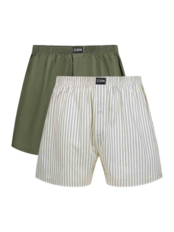 DIM DIM COTTON STRETCH LOOSE BOXER 2x - Moške ohlapne boksarice 2 kosa - siva - zelena