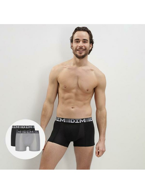 DIM DIM COTTON 3D FLEX AIR BOXER 2x - Moške boksarice 2 kosa - siva - črna
