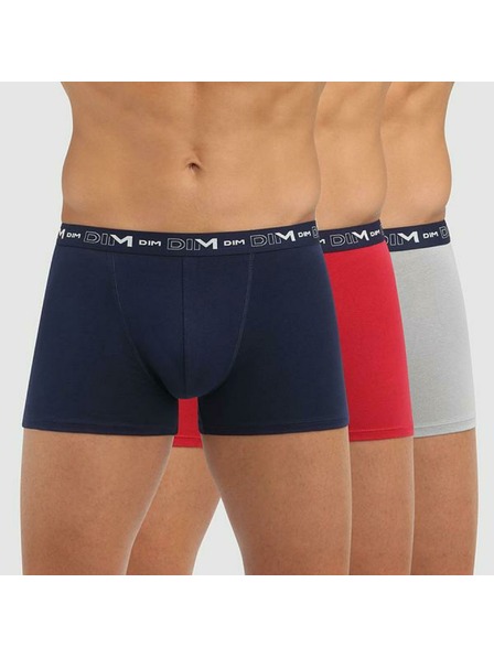 DIM Komplet treh moških boksaric v temno modri, rdeči in svetlo sivi barvi Dim COTTON STRETCH BOXER