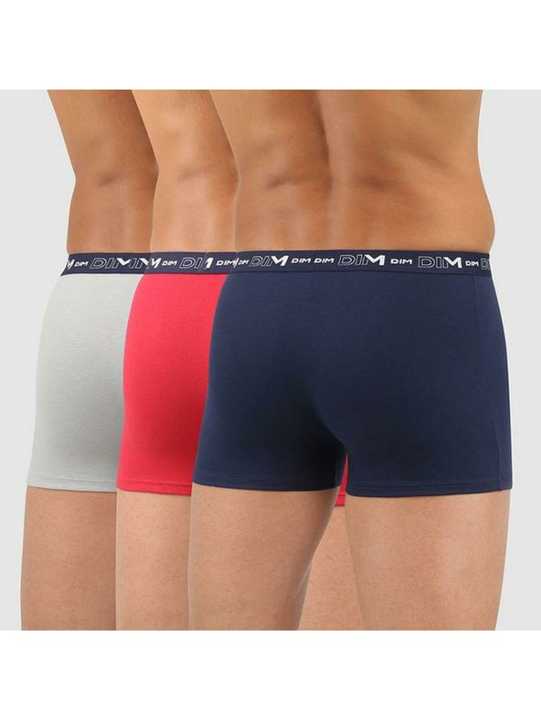 DIM Komplet treh moških boksaric v temno modri, rdeči in svetlo sivi barvi Dim COTTON STRETCH BOXER