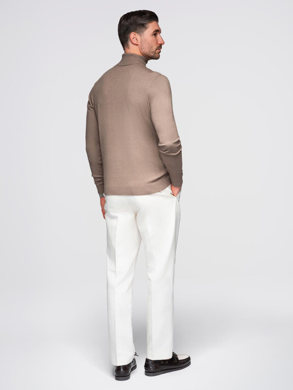 Ombre Clothing Moški pleteni roloki iz viskoze - temno bež V3 OM-SWTN-0127 Ombre Clothing
