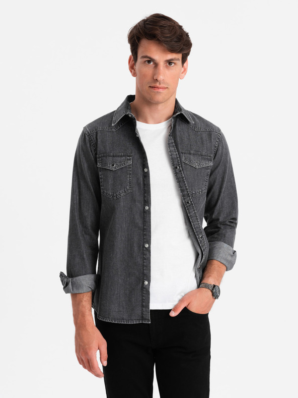 Ombre Clothing Črna moška majica iz džinsa Ombre Clothing