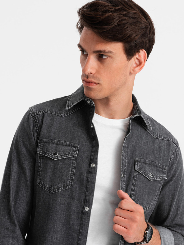 Ombre Clothing Črna moška majica iz džinsa Ombre Clothing