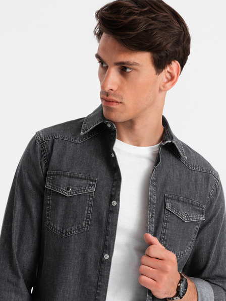 Ombre Clothing Črna moška majica iz džinsa Ombre Clothing